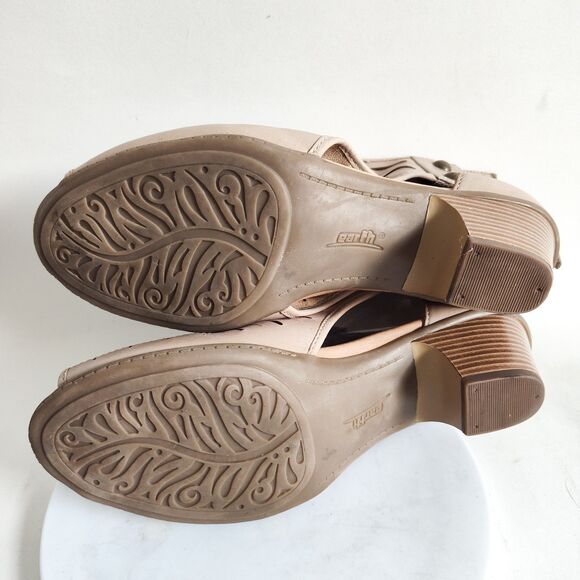 Earth Cottagecore Laced Beige Neutral Leather Shoes Cutout 2" Block Heel 9 Wide - Picture 10 of 11